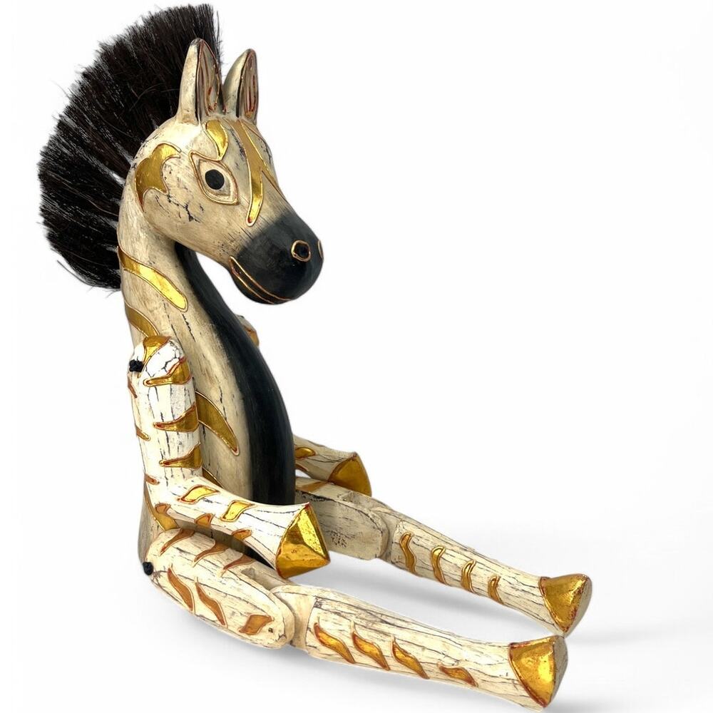 Pier 1 Kids Wooden Zebra Carved Artisan Self Sitter Decor Zoo Nursery 20" Tall